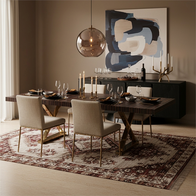 Meridian Furniture Excel Zebra Wood Lacquer Top Extendable 2 Leaf Dining Table