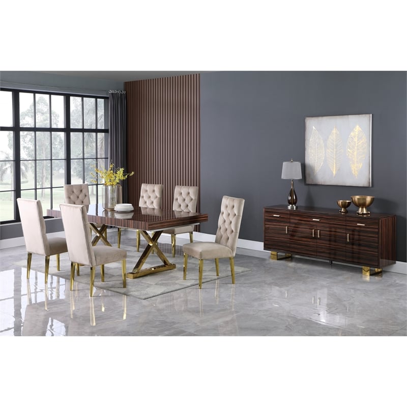 Meridian Furniture Excel Zebra Wood Lacquer Top Extendable 2 Leaf Dining Table