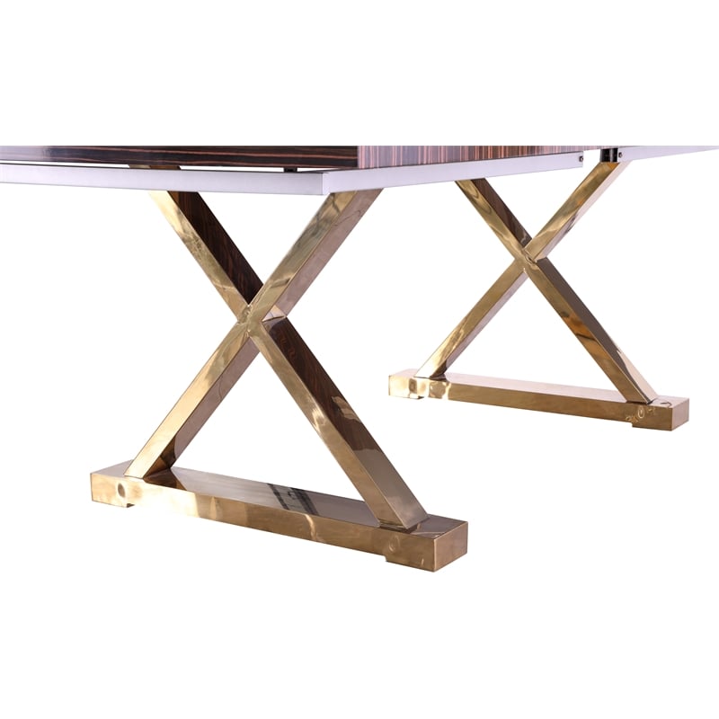Meridian Furniture Excel Zebra Wood Lacquer Top Extendable 2 Leaf Dining Table