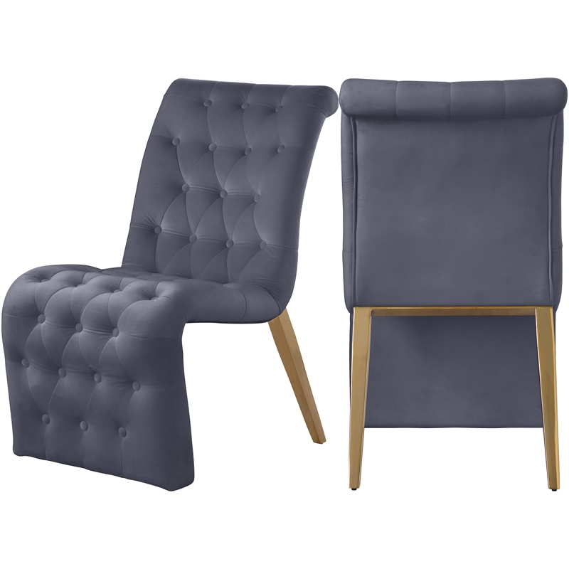 Meridian Furniture Curve Gray Velvet Dining Chair (Set of 2)