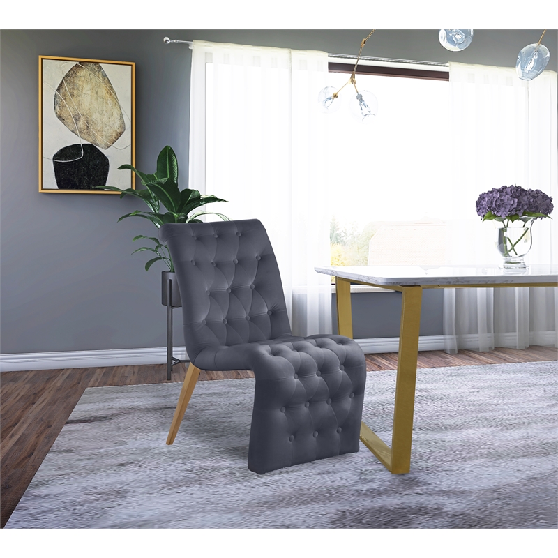 Meridian Furniture Curve Gray Velvet Dining Chair (Set of 2)