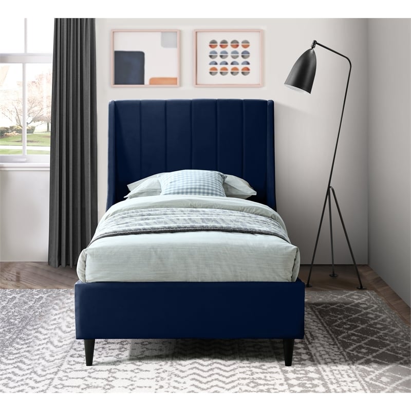 Meridian Furniture Eva Navy Velvet Upholstered Twin Bed