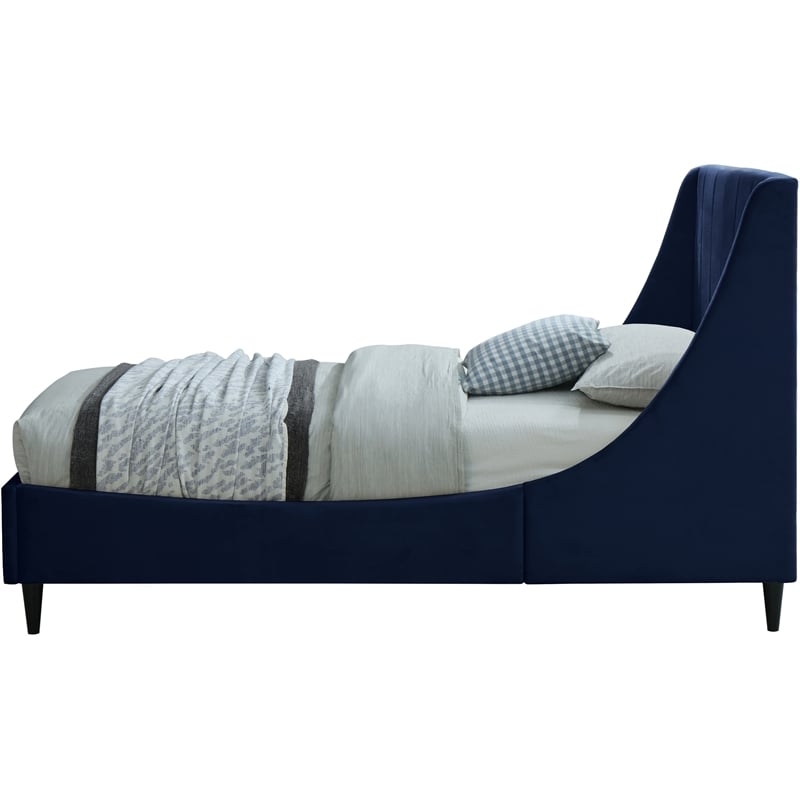 Meridian Furniture Eva Navy Velvet Upholstered Twin Bed