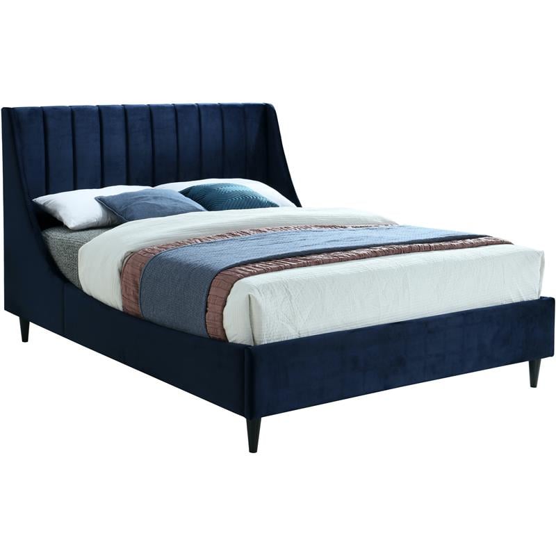 Meridian Furniture Eva Navy Velvet Upholstered Full Bed