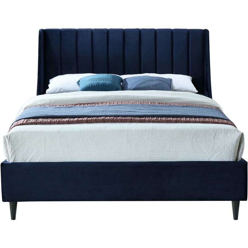 Meridian Furniture Eva Navy Velvet Upholstered King Bed