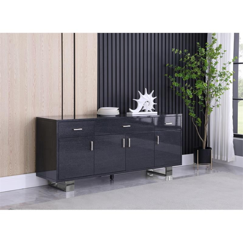 Meridian Furniture Excel Sideboard/Buffet in Rich Grey Oak Veneer Lacquer
