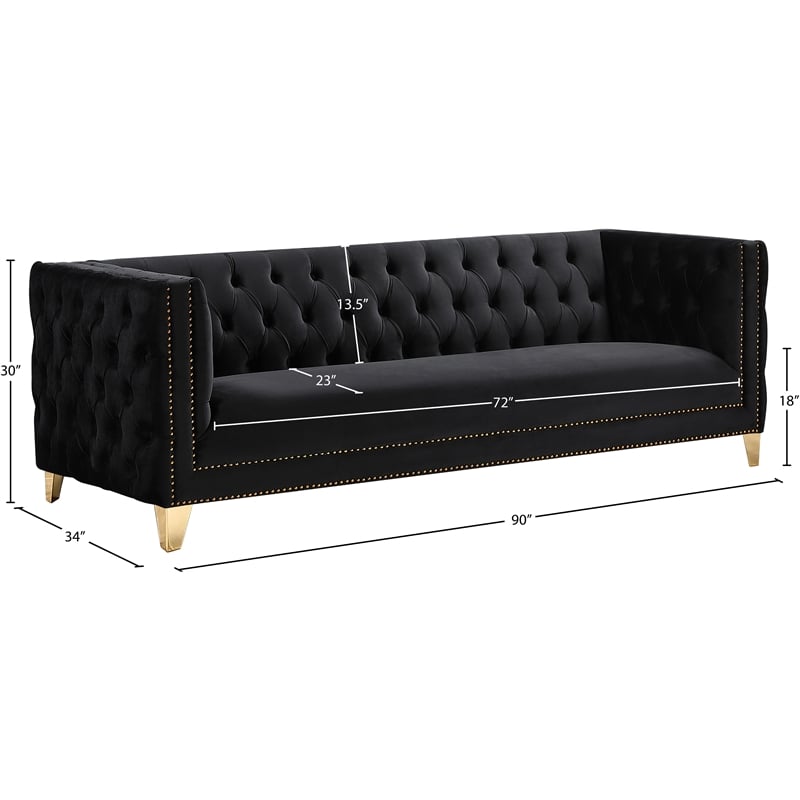 Meridian Furniture Michelle Black Velvet Sofa