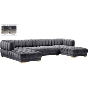 Meridian Furniture Gwen 3-Piece Velvet Upholstered Sectional in Gray/Gold-Chrome