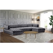 Meridian Furniture Gwen 3-Piece Velvet Upholstered Sectional in Gray/Gold-Chrome