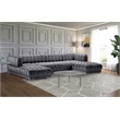 Meridian Furniture Gwen 3-Piece Velvet Upholstered Sectional in Gray/Gold-Chrome