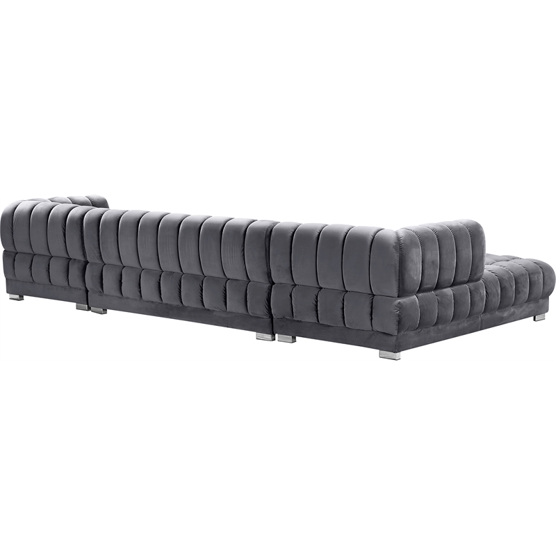 Meridian Furniture Gwen 3-Piece Velvet Upholstered Sectional in Gray/Gold-Chrome