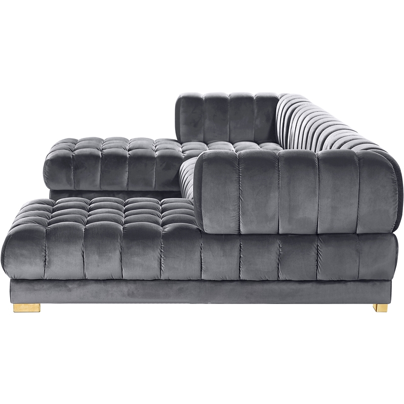 Meridian Furniture Gwen 3-Piece Velvet Upholstered Sectional in Gray/Gold-Chrome