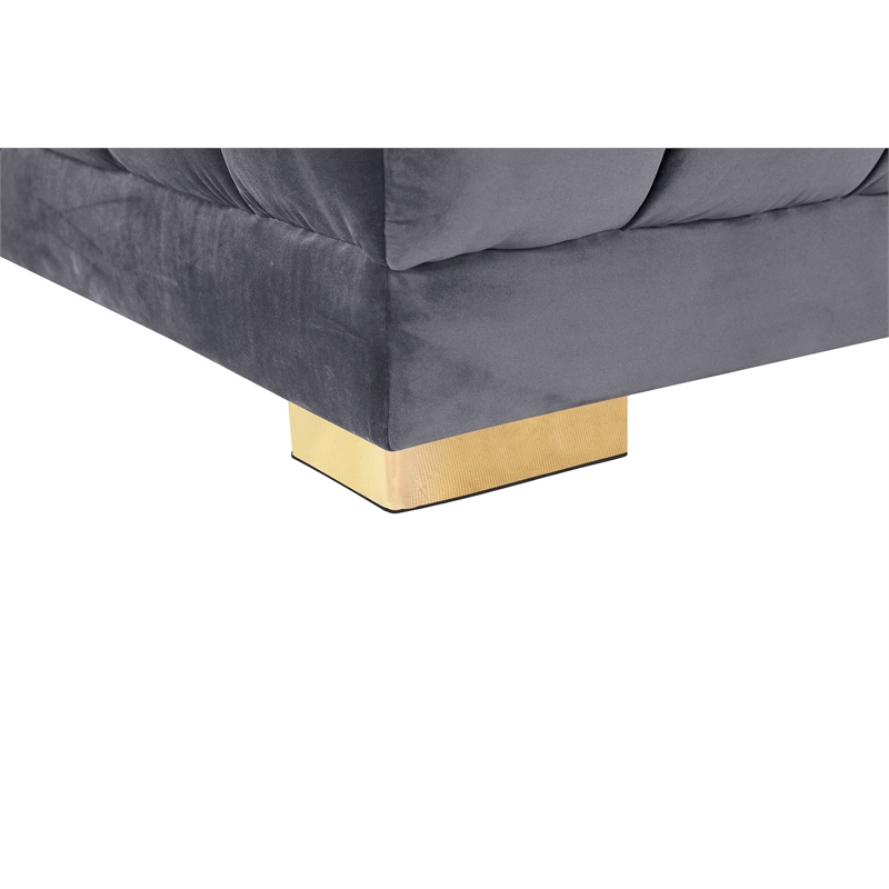 Meridian Furniture Gwen 3-Piece Velvet Upholstered Sectional in Gray/Gold-Chrome