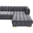 Meridian Furniture Gwen 3-Piece Velvet Upholstered Sectional in Gray/Gold-Chrome