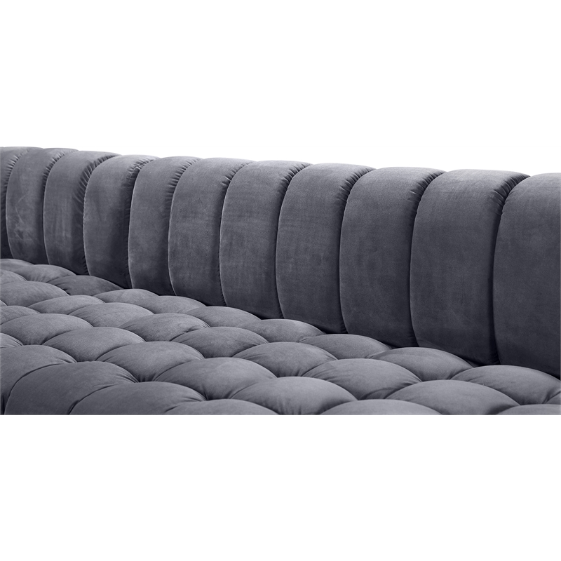 Meridian Furniture Gwen 3-Piece Velvet Upholstered Sectional in Gray/Gold-Chrome