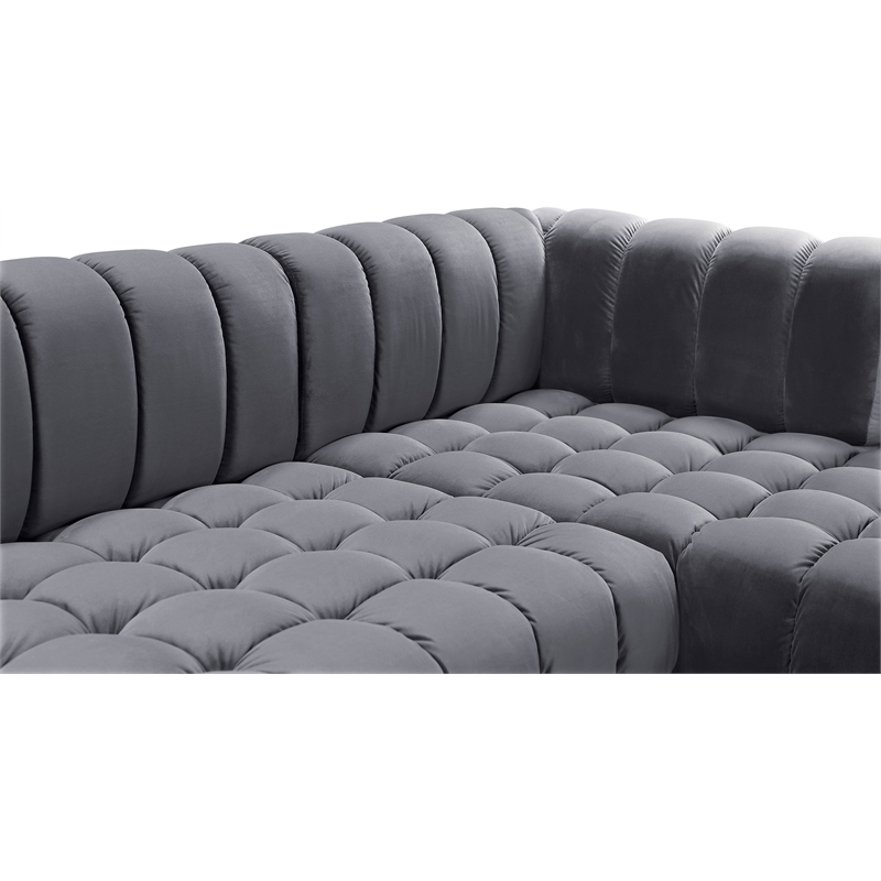 Meridian Furniture Gwen 3-Piece Velvet Upholstered Sectional in Gray/Gold-Chrome