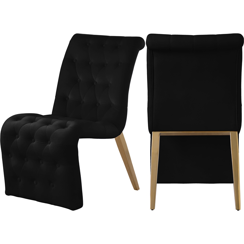 Meridian Furniture Curve Black Velvet Dining Chair (Set of 2)
