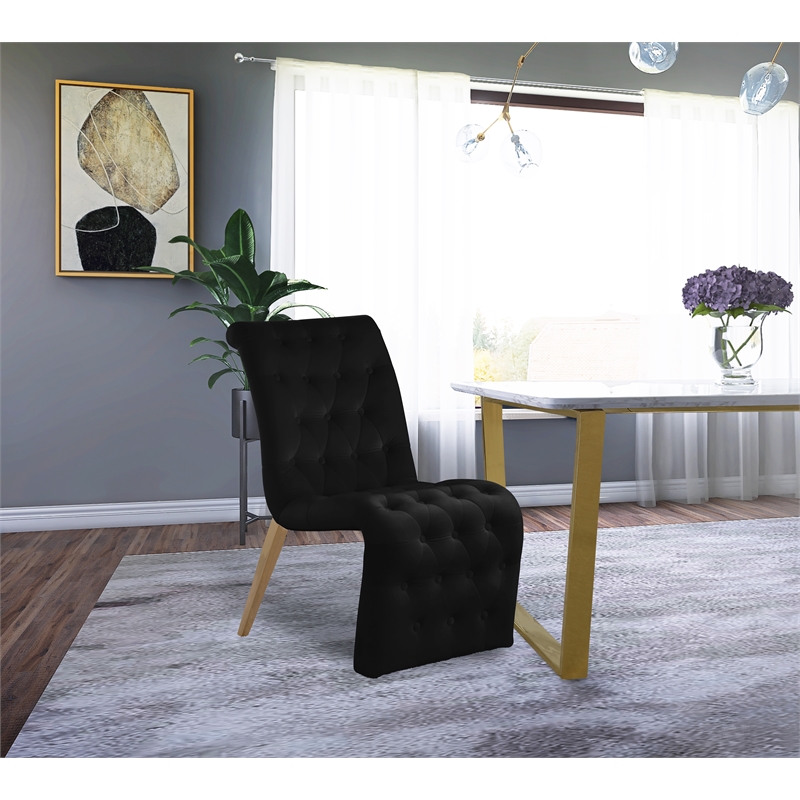 Meridian Furniture Curve Black Velvet Dining Chair (Set of 2)