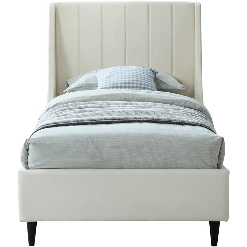 Meridian Furniture Eva Cream Velvet Upholstered Twin Bed