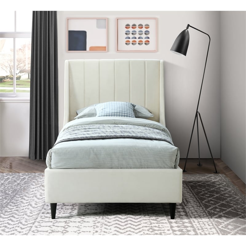 Meridian Furniture Eva Cream Velvet Upholstered Twin Bed
