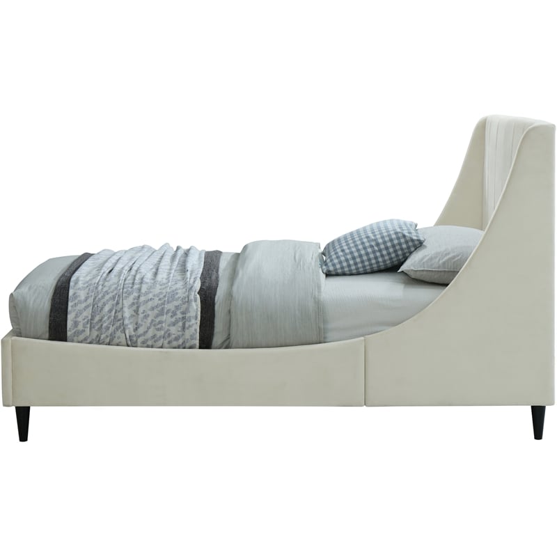 Meridian Furniture Eva Cream Velvet Upholstered Twin Bed