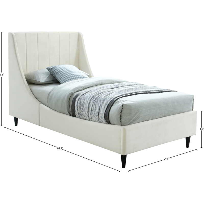 Meridian Furniture Eva Cream Velvet Upholstered Twin Bed