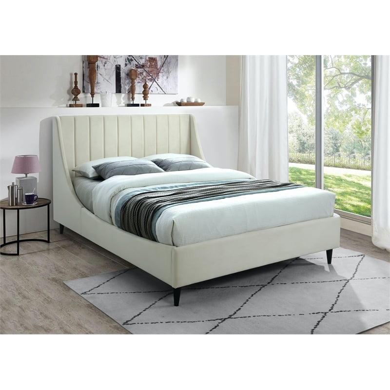 Meridian Furniture Eva Cream Velvet Upholstered Full Bed