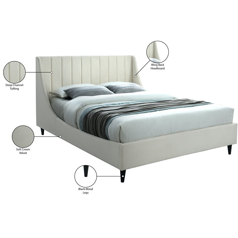 Meridian Furniture Eva Cream Velvet Upholstered Full Bed