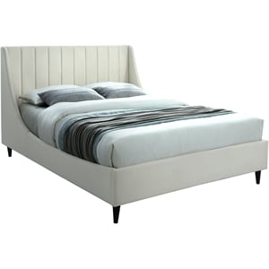 Meridian Furniture Eva Velvet Upholstered Queen Bed in Soft Cream/Black