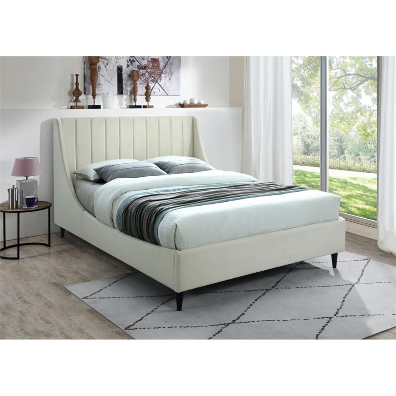 Meridian Furniture Eva Velvet Upholstered Queen Bed in Soft Cream/Black