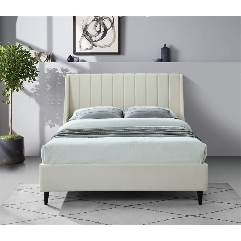 Meridian Furniture Eva Cream Velvet Upholstered King Bed