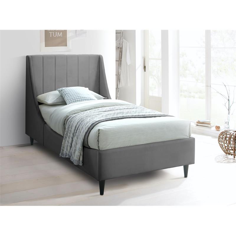 Meridian Furniture Eva Gray Velvet Upholstered Twin Bed