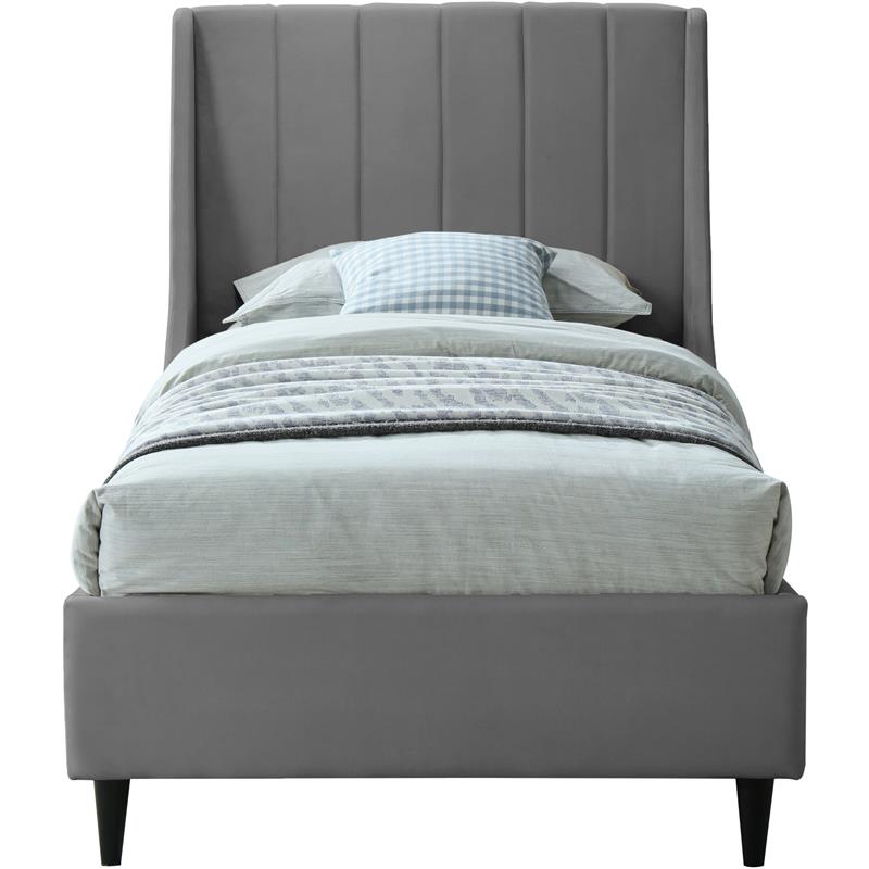 Meridian Furniture Eva Gray Velvet Upholstered Twin Bed