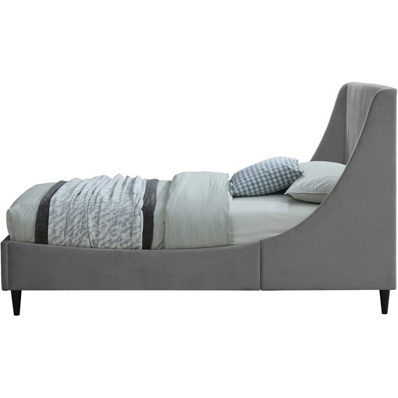 Meridian Furniture Eva Gray Velvet Upholstered Twin Bed