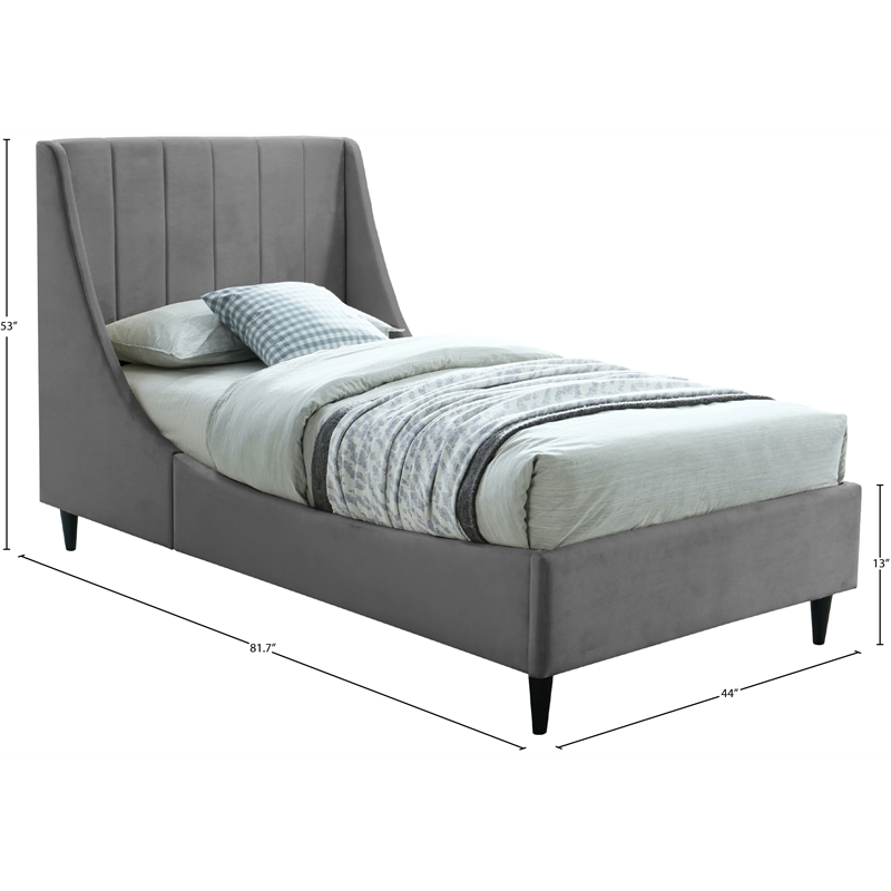 Meridian Furniture Eva Gray Velvet Upholstered Twin Bed