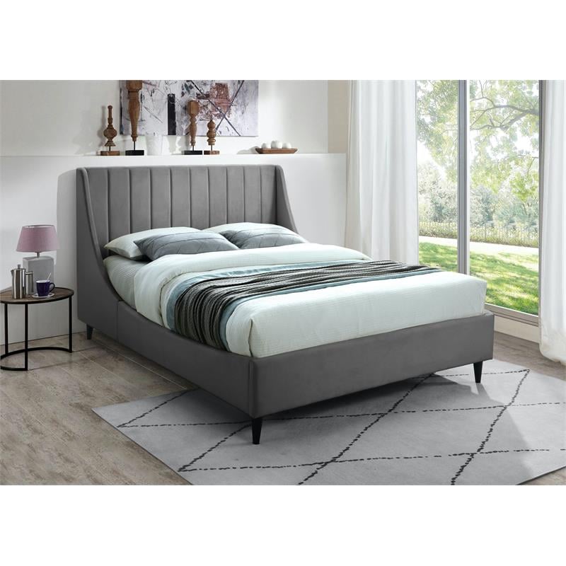 Meridian Furniture Eva Gray Velvet Upholstered Full Bed