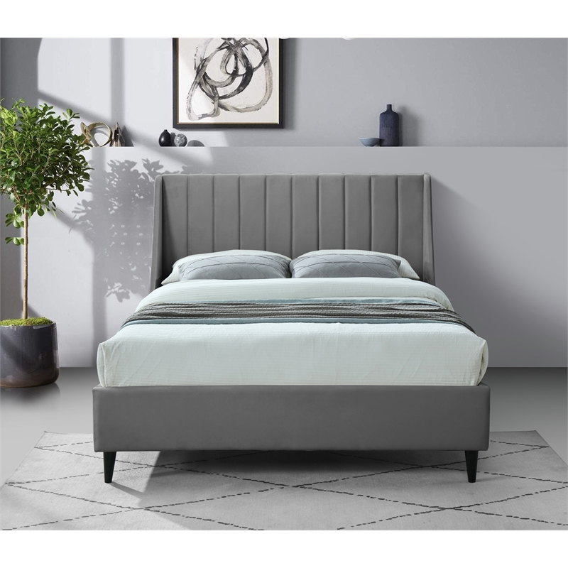 Meridian Furniture Eva Gray Velvet Upholstered King Bed