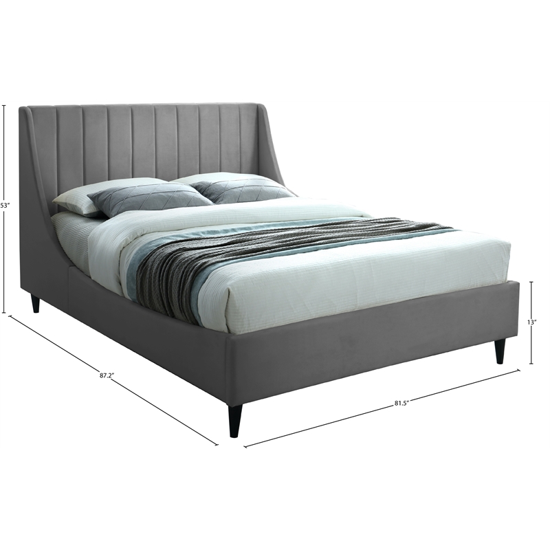 Meridian Furniture Eva Gray Velvet Upholstered King Bed