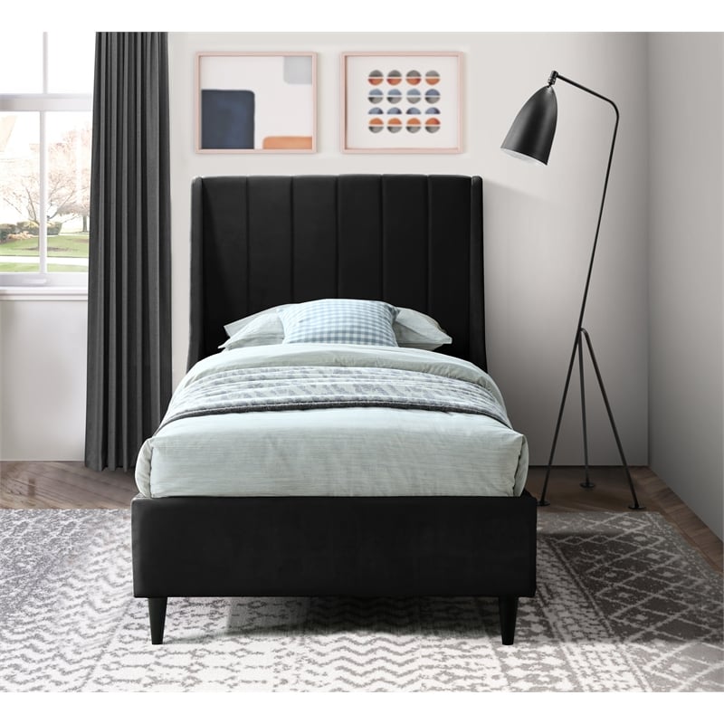 Meridian Furniture Eva Black Velvet Upholstered Twin Bed
