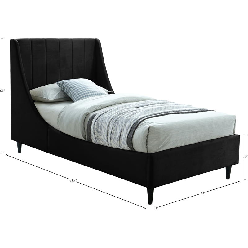 Meridian Furniture Eva Black Velvet Upholstered Twin Bed