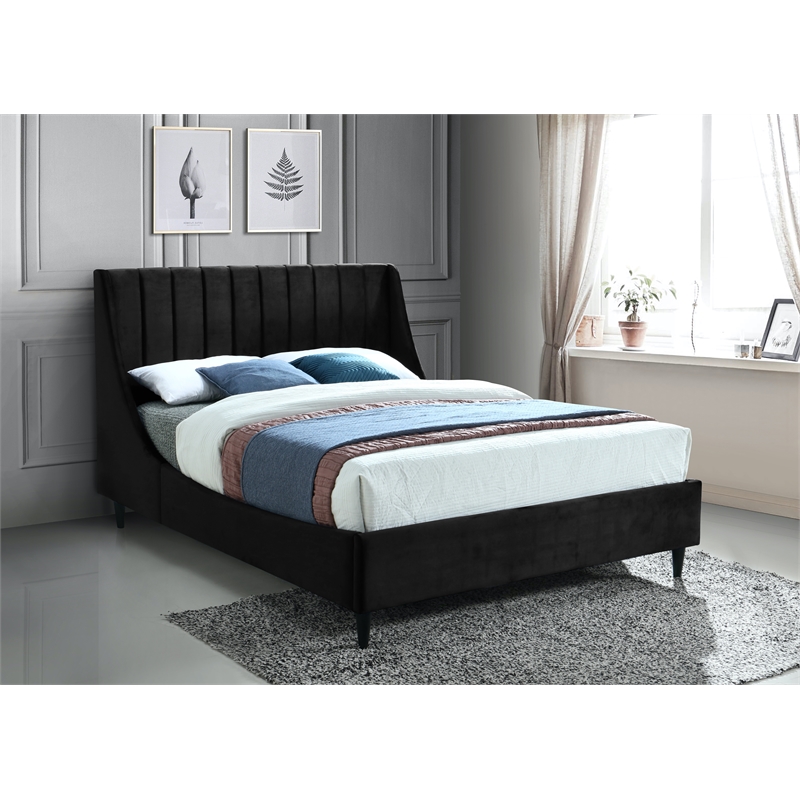 Meridian Furniture Eva Black Velvet Upholstered Full Bed