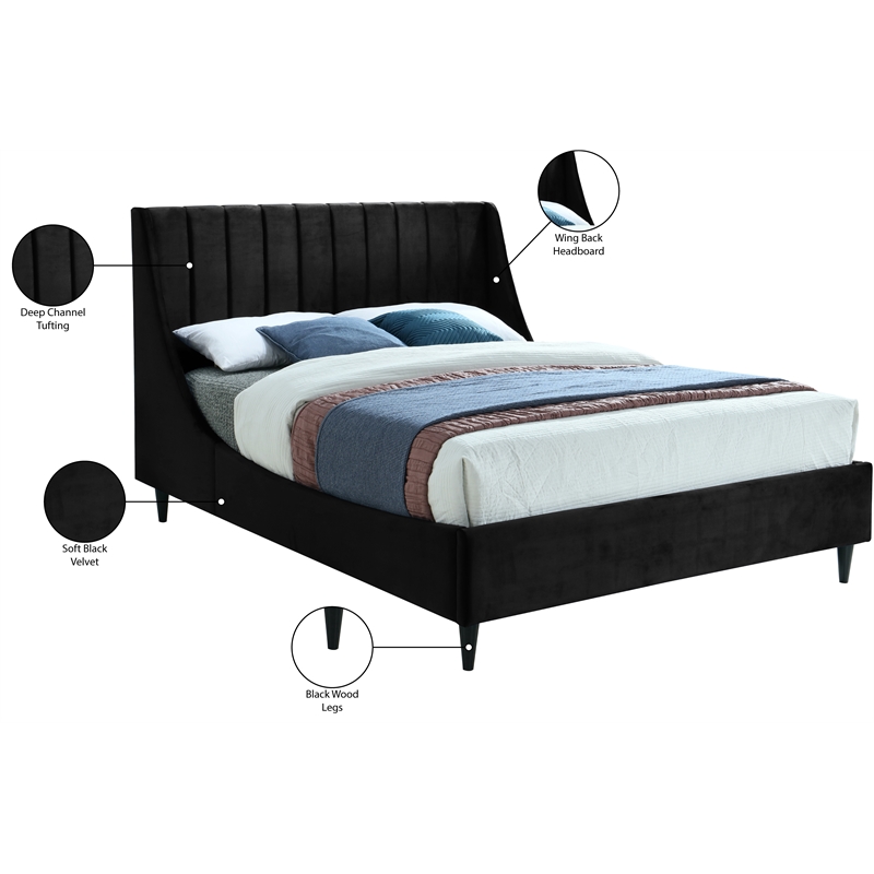 Meridian Furniture Eva Black Velvet Upholstered Full Bed