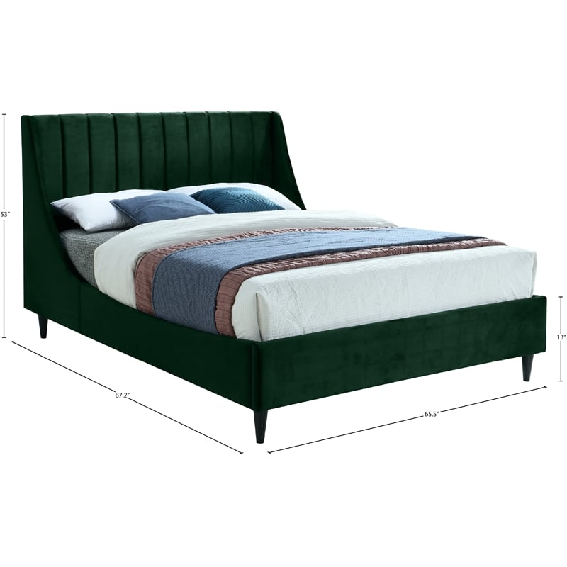 Meridian Furniture Eva Green Velvet Upholstered Queen Bed