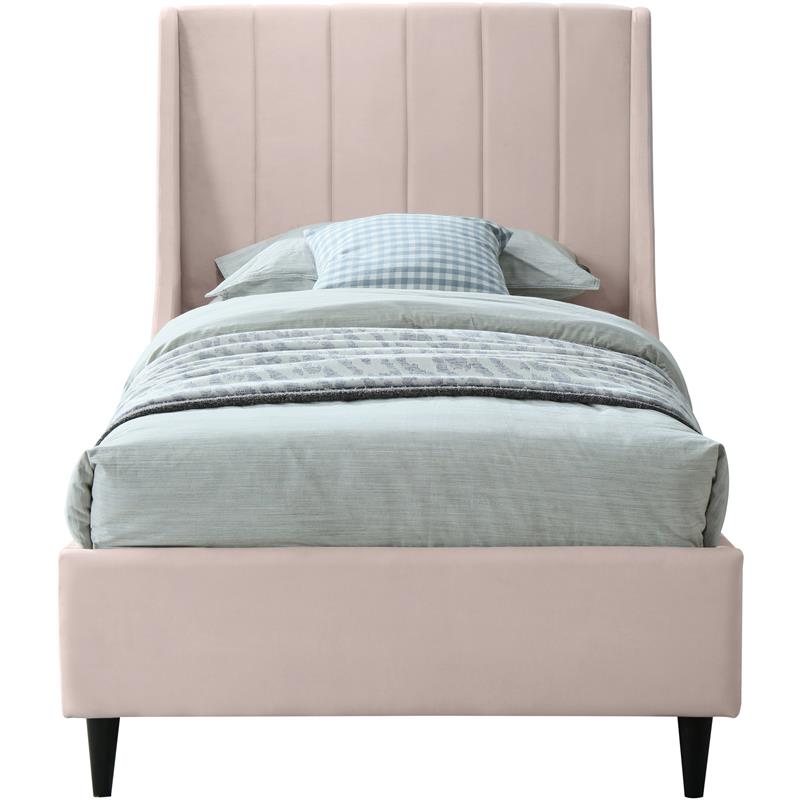 Meridian Furniture Eva Pink Velvet Upholstered Twin Bed