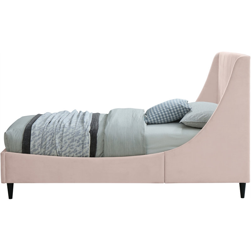 Meridian Furniture Eva Pink Velvet Upholstered Twin Bed
