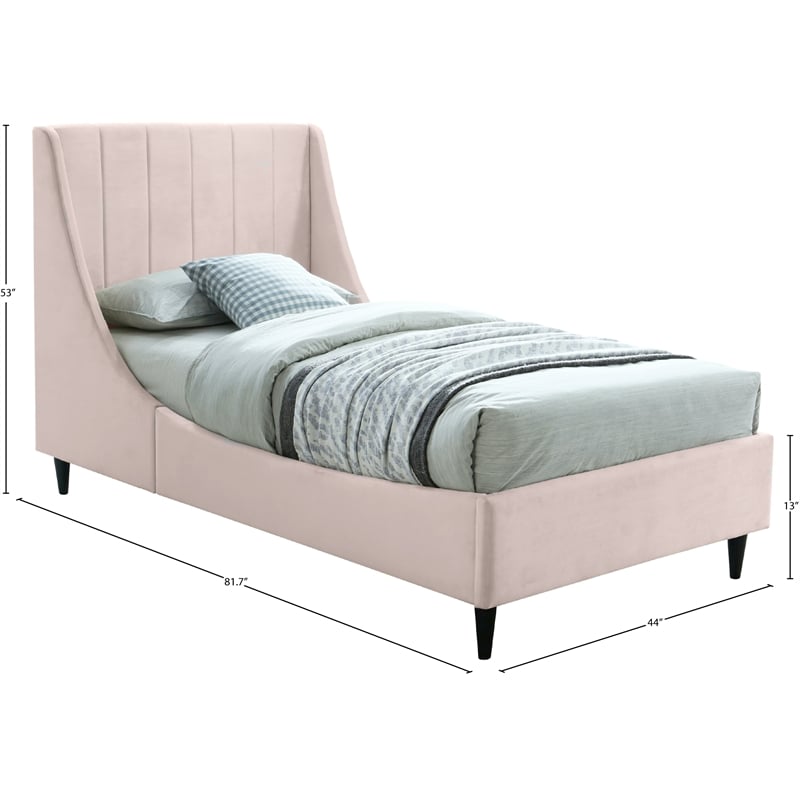 Meridian Furniture Eva Pink Velvet Upholstered Twin Bed