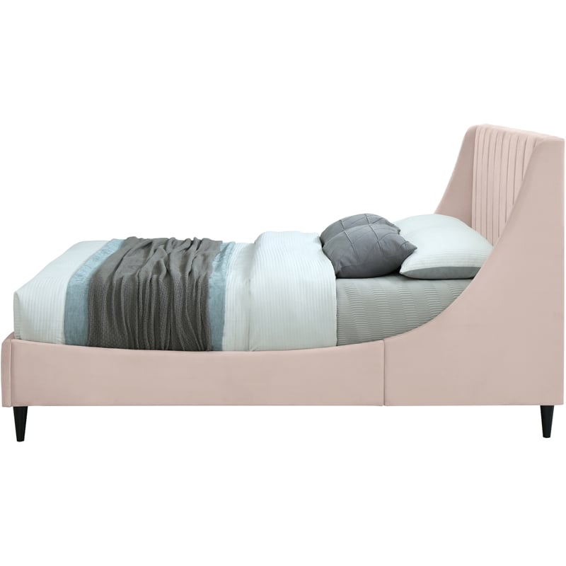 Meridian Furniture Eva Pink Velvet Upholstered King Bed