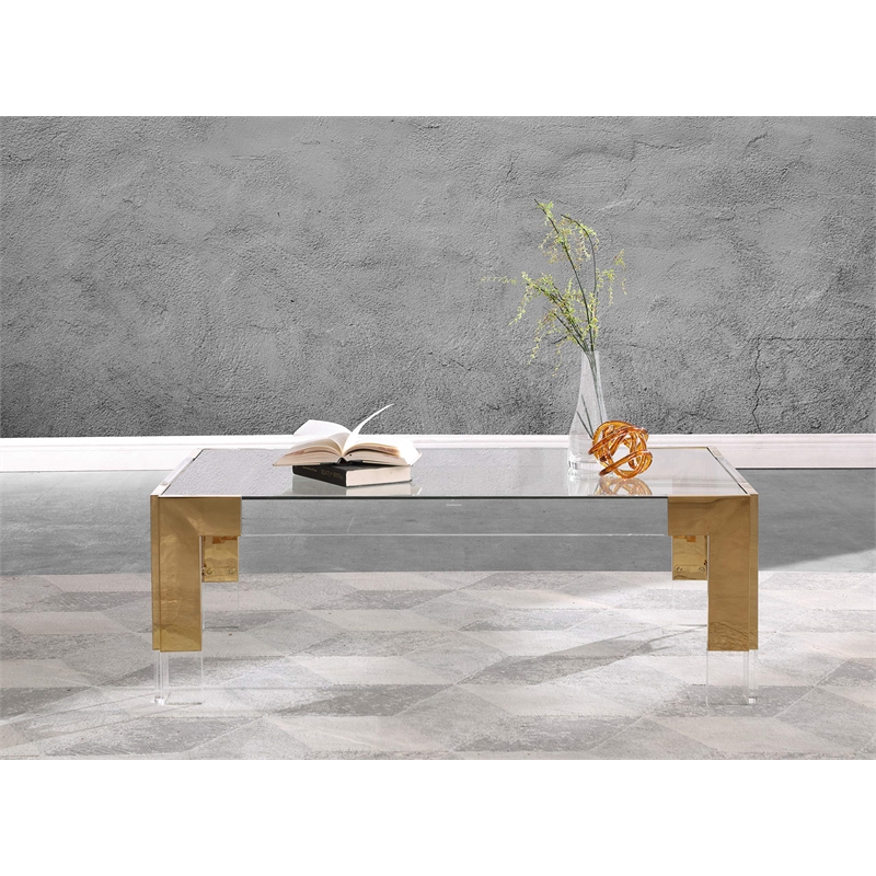 Meridian Furniture Casper Gold Stainless Steel and Acrylic Dining Table