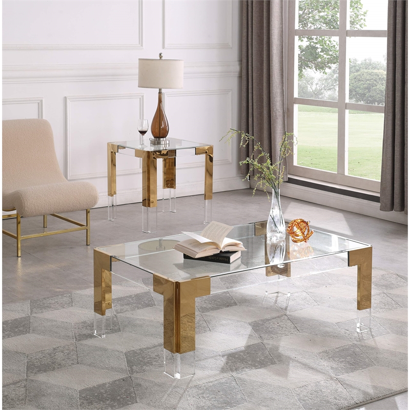 Meridian Furniture Casper Gold Stainless Steel and Acrylic Dining Table