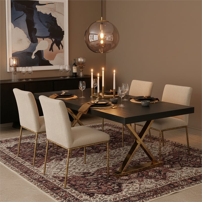 Meridian Furniture Excel Oak Veneer Extendable Dining Table in Gray Lacquer/Gold